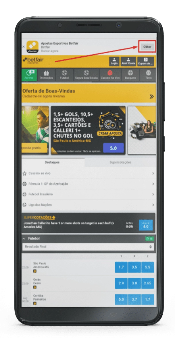 Faça o download do aplicativo da Betfair Esportes para Android